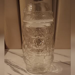 Vintage Libbey Glass Santa Cookie Candy Treat Jar Clear Canister